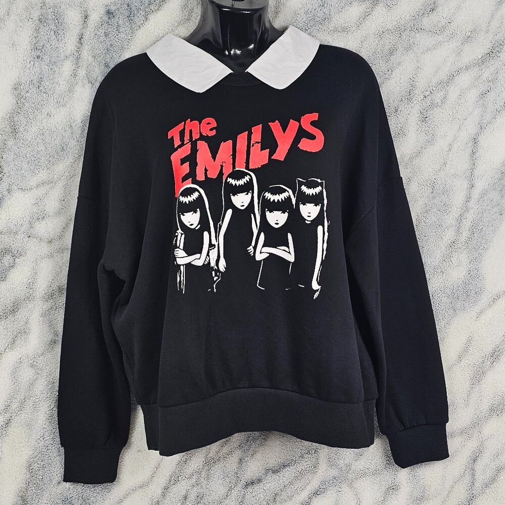 Dolls Kill Emily The Strange Small Goth Girl Gang Graphic Collared Sweatshirt